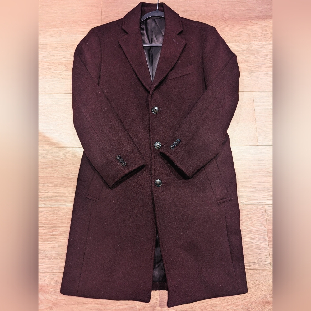 Unisex Burgundy Classic Wool Coat